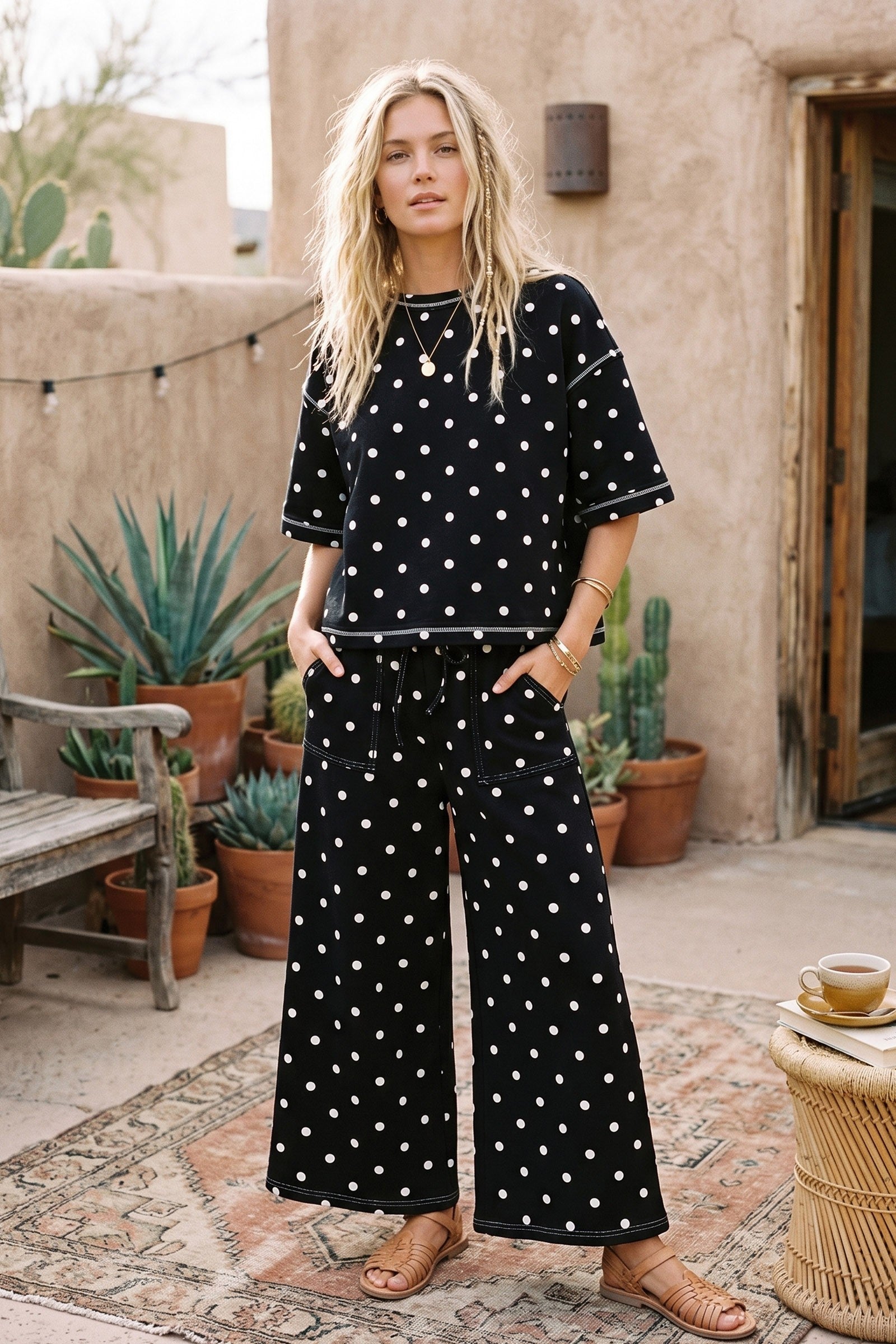 Heavy Scuba Polka Dot Short Sleeve Set